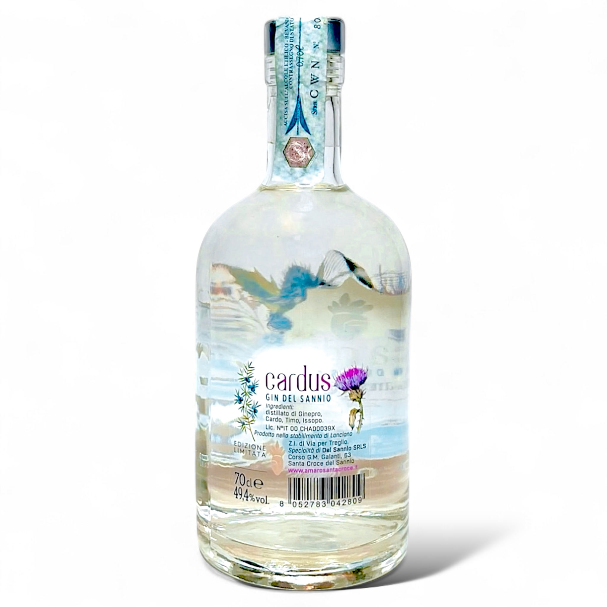 Gin Cardus 70CL – retro etichetta con dettagli del distillato botanico del Sannio