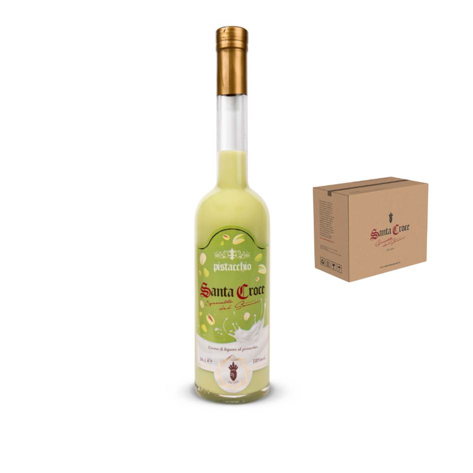 Confezione da 6 bottiglie di Liquore Crema di Pistacchio Santa Croce 500 ml, liquore artigianale del Sannio