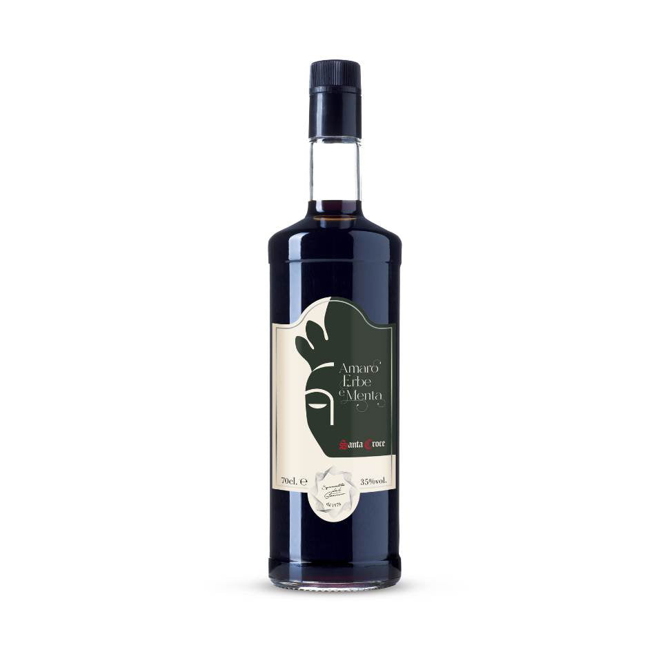 Liquore Cassa da 6 bottiglie da 700 ml di Amaro Erbe e Menta Santa Croce – liquore artigianale campano realizzato a Benevento, nel Sannio. Amaro con note di erbe officinali e menta selvatica, prodotto tipico italiano.