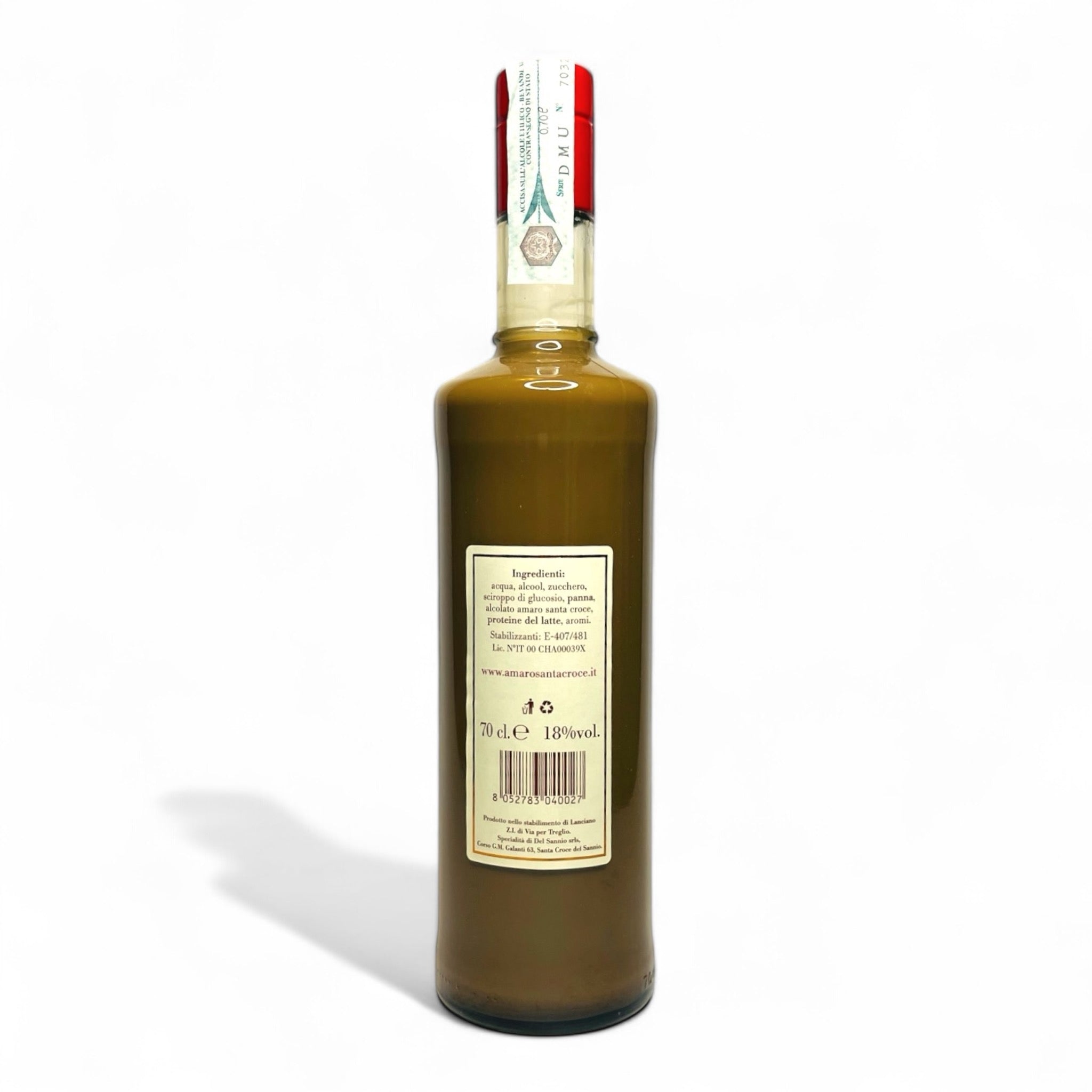 Liquore Crema di Amaro Santa Croce 700ml – retro etichetta con dettagli del prodotto artigianale del Sannio