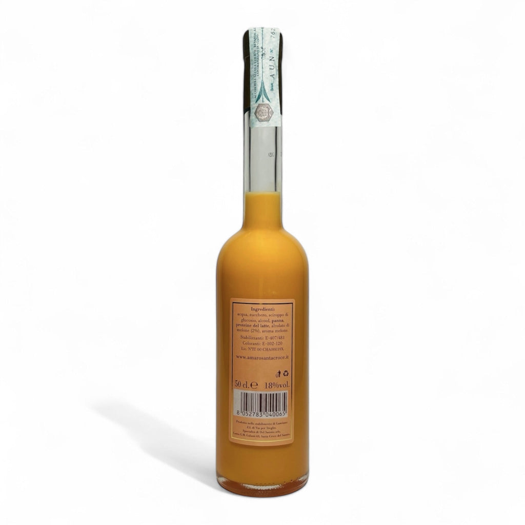 Crema di Liquore al Melone Santa Croce 500ml – retro etichetta con dettagli del prodotto artigianale del Sannio